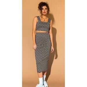 Dressed in LALA black Checkered Midi Skirt